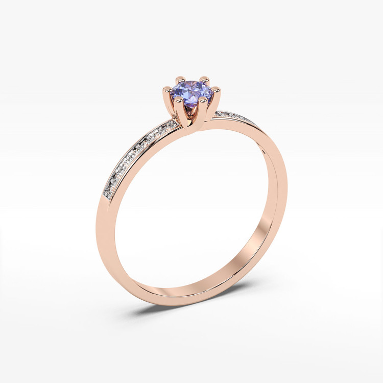 Pierścionek z różowego złota z tanzanitem - próba 585 0,22CT PV-110CTAN