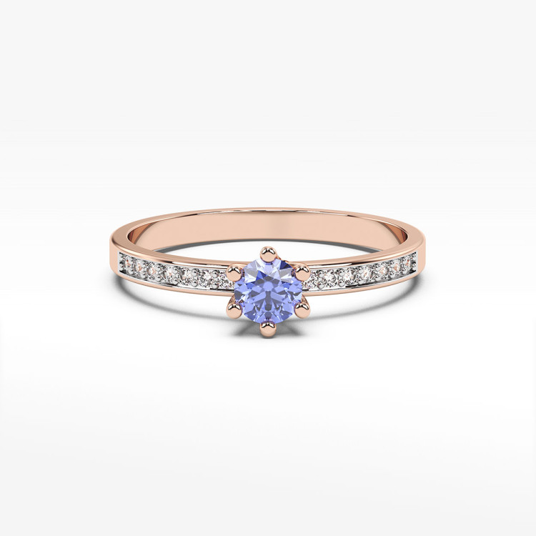 Pierścionek z różowego złota z tanzanitem - próba 585 0,22CT PV-110CTAN