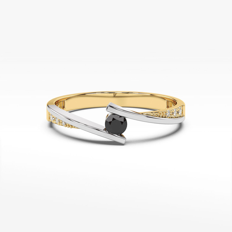 Pierścionek z żółtego złota z czarnymi diamentami - próba 585 0,15CT PV-204AK