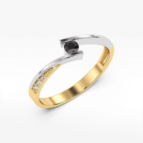 Pierścionek z żółtego złota z czarnymi diamentami - próba 585 0,15CT PV-204AK
