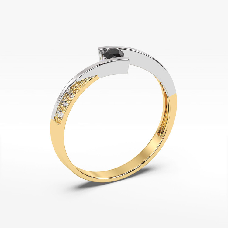 Pierścionek z żółtego złota z czarnymi diamentami - próba 585 0,15CT PV-204AK