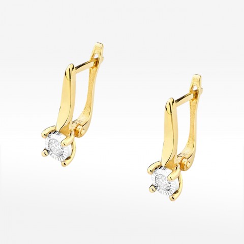 Kolczyki z żółtego złota z diamentem - próba 585 0,16CT KO-065A 0.16ct