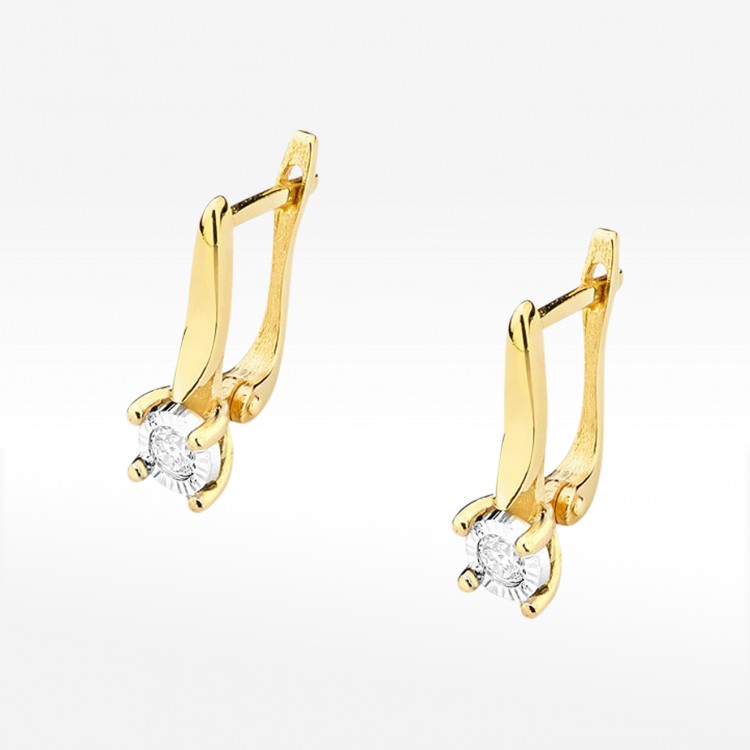 Kolczyki z żółtego złota z diamentem - próba 585 0,16CT KO-065A 0.16ct