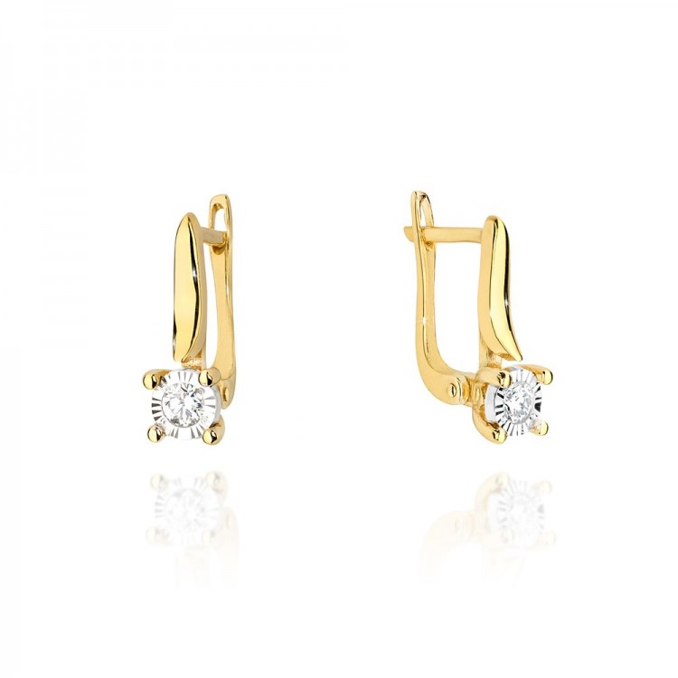 Kolczyki z żółtego złota z diamentem - próba 585 0,16CT KO-065A 0.16ct