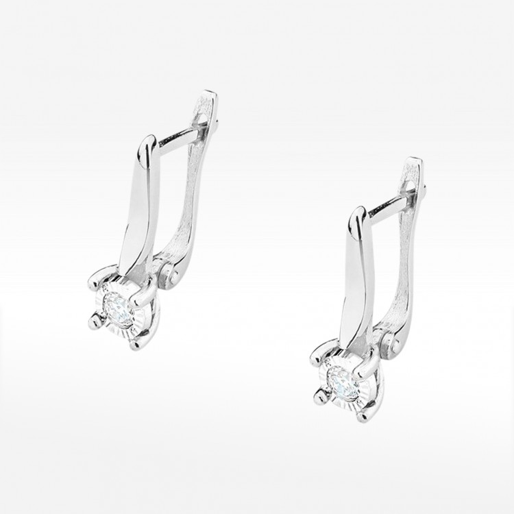 Kolczyki z białego złota z diamentem - próba 585 0,16CT KO-065B 0.16ct