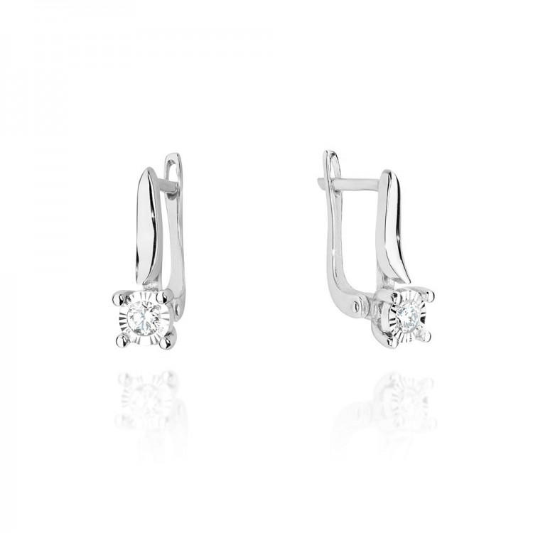 Kolczyki z białego złota z diamentem - próba 585 0,16CT KO-065B 0.16ct