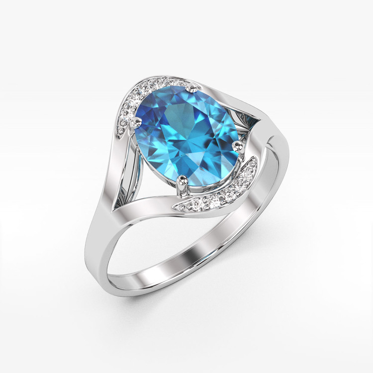 Pierścionek z białego złota z topazem Swiss - próba 585 3,04CT PV-046BT