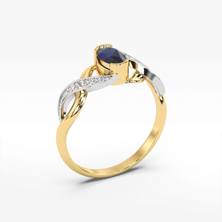 Pierścionek z żółtego złota z szafirem - próba 585 0,75CT PV-079AS