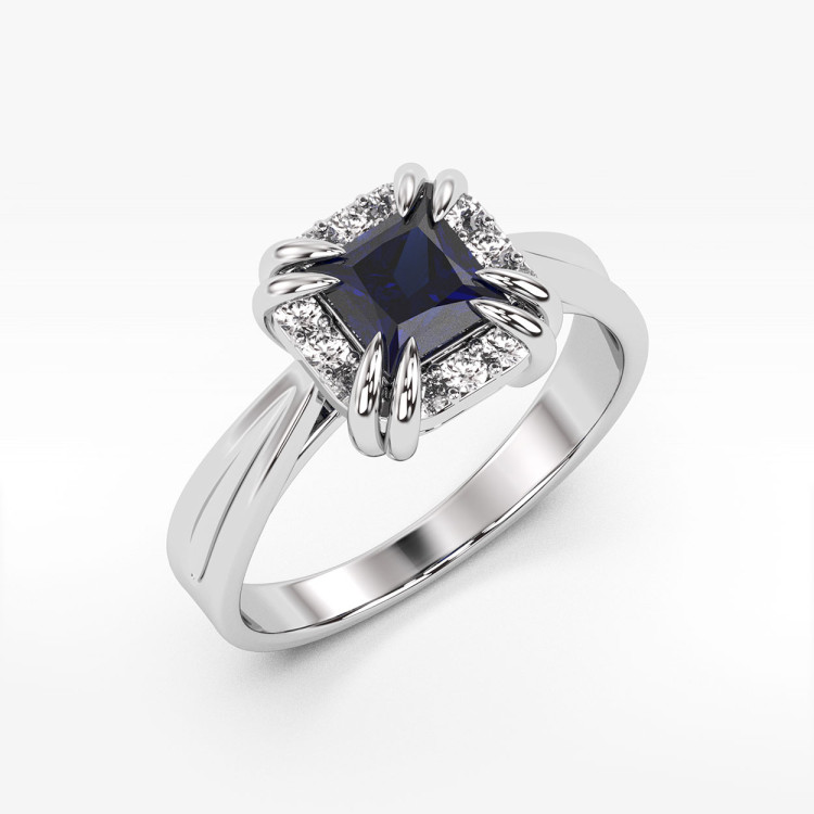 Pierścionek z białego złota z szafirem - próba 585 0,76CT PV-103BS
