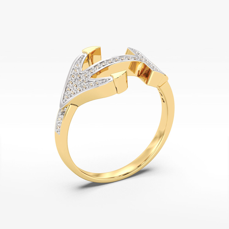 Złoty pierścionek z brylantami kotwica