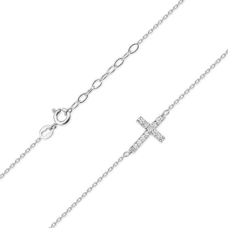 Naszyjnik z białego złota z diamentami  - próba 585 0,055CT C-006B