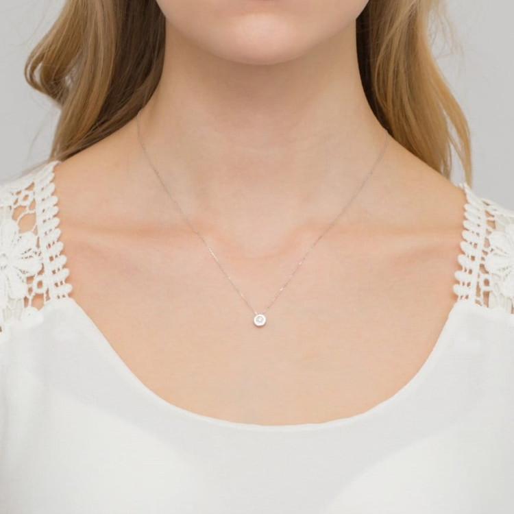 Naszyjnik z białego złota z diamentem - próba 585 0,08CT C-016B