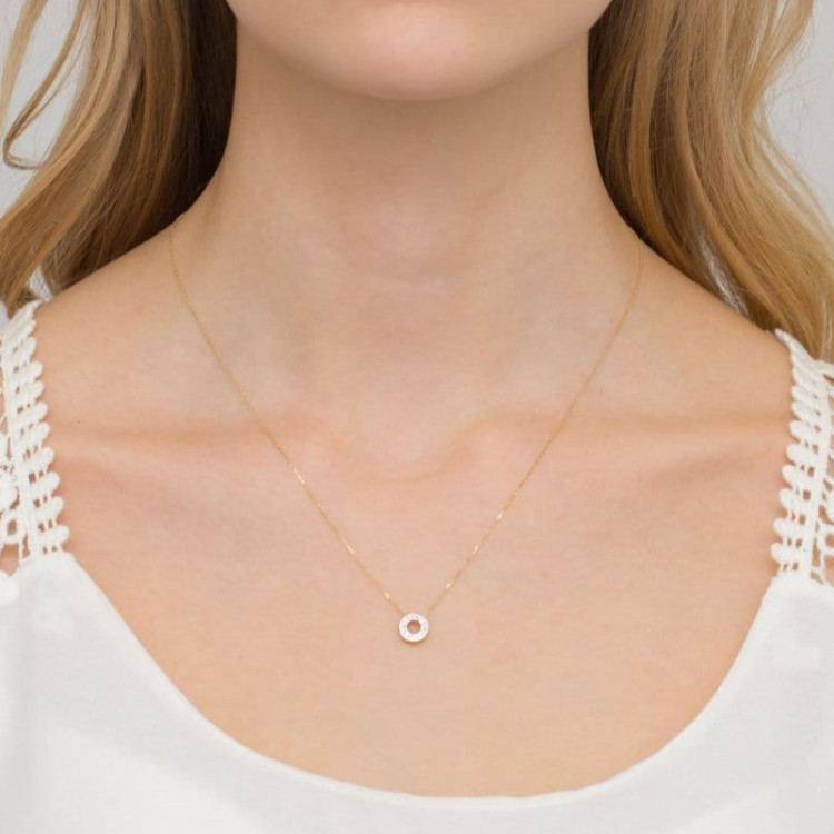 Naszyjnik z żółtego złota z diamentami  - próba 585 0,065CT C-014A