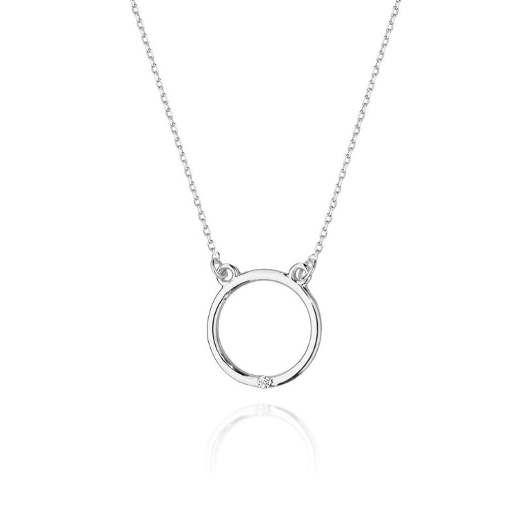 Naszyjnik z białego złota z diamentem - próba 585 0,01CT C-028B