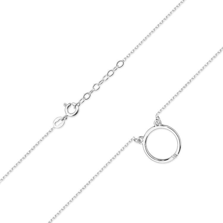 Naszyjnik z białego złota z diamentem - próba 585 0,01CT C-028B