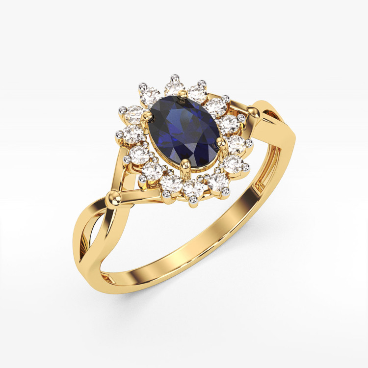 Pierścionek z żółtego złota z szafirem - próba 585 1,18CT PV-070AS