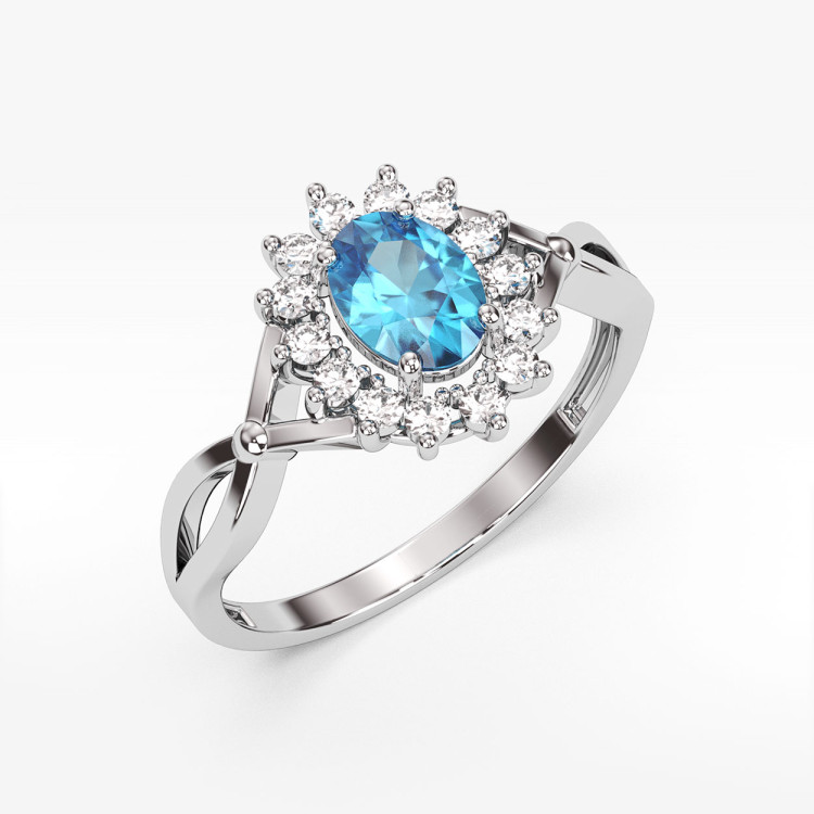 Pierścionek z białego złota z topazem Swiss - próba 585 1,18CT PV-070BT