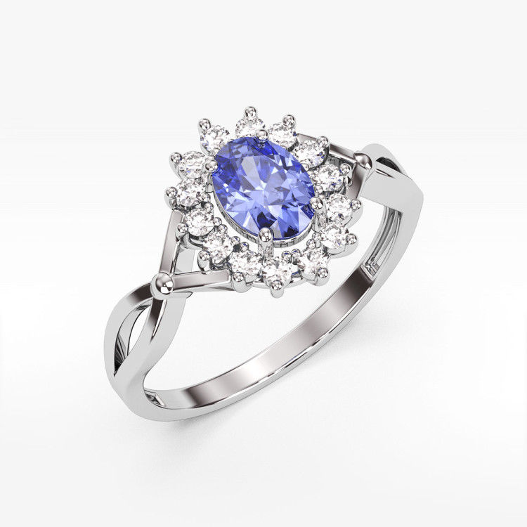 Pierścionek z białego złota z tanzanitem - próba 585 0,98CT PV-070BTAN