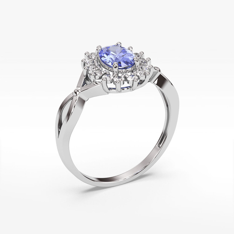 Pierścionek z białego złota z tanzanitem - próba 585 0,98CT PV-070BTAN