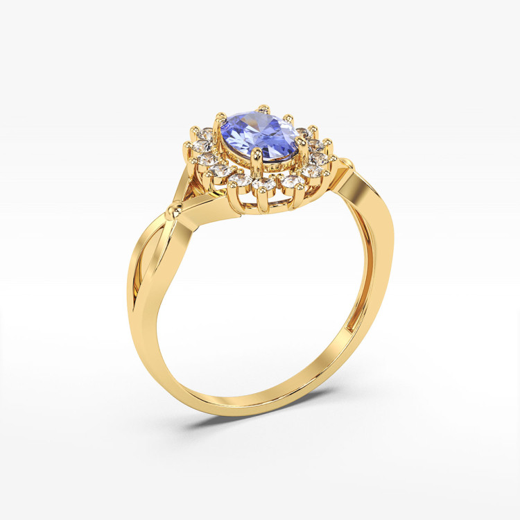 Pierścionek z żółtego złota z tanzanitem - próba 585 0,52CT PV-085ATAN