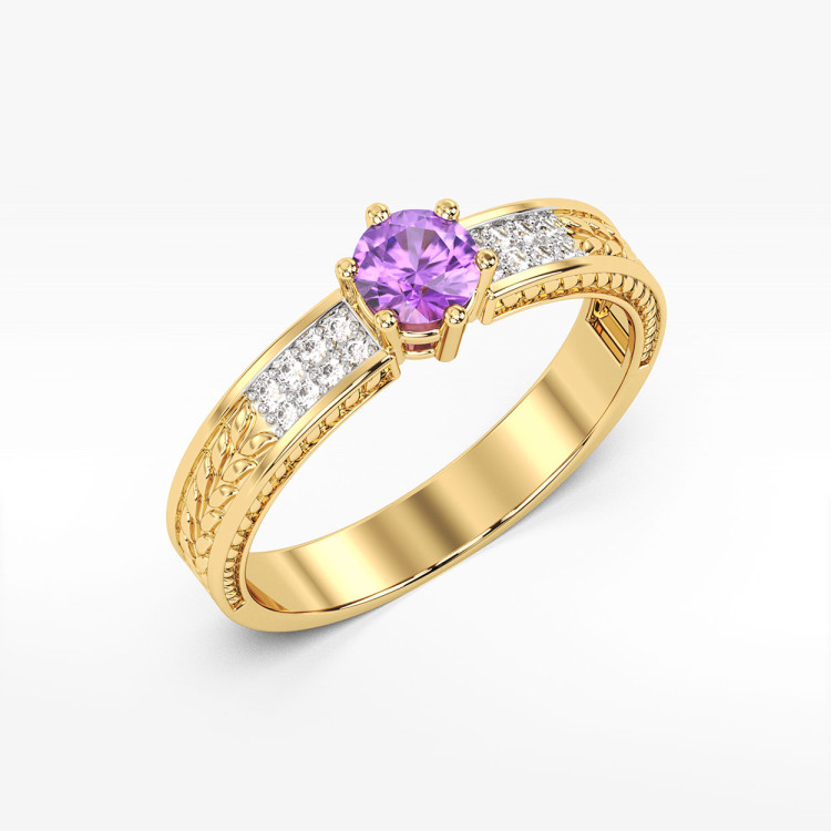Pierścionek z żółtego złota z ametystem - próba 585 0,58CT PV-111AA
