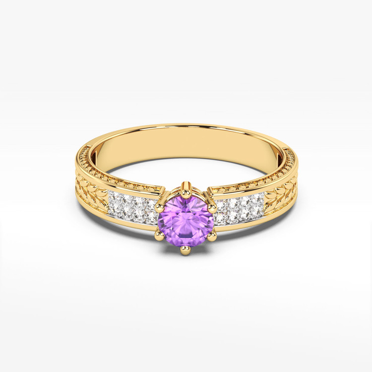 Pierścionek z żółtego złota z ametystem - próba 585 0,58CT PV-111AA