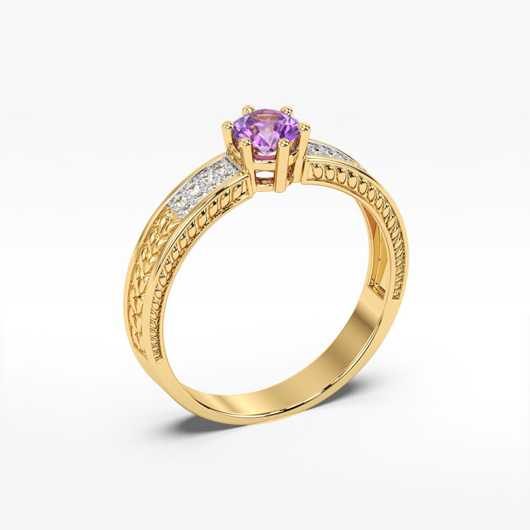 Pierścionek z żółtego złota z ametystem - próba 585 0,58CT PV-111AA