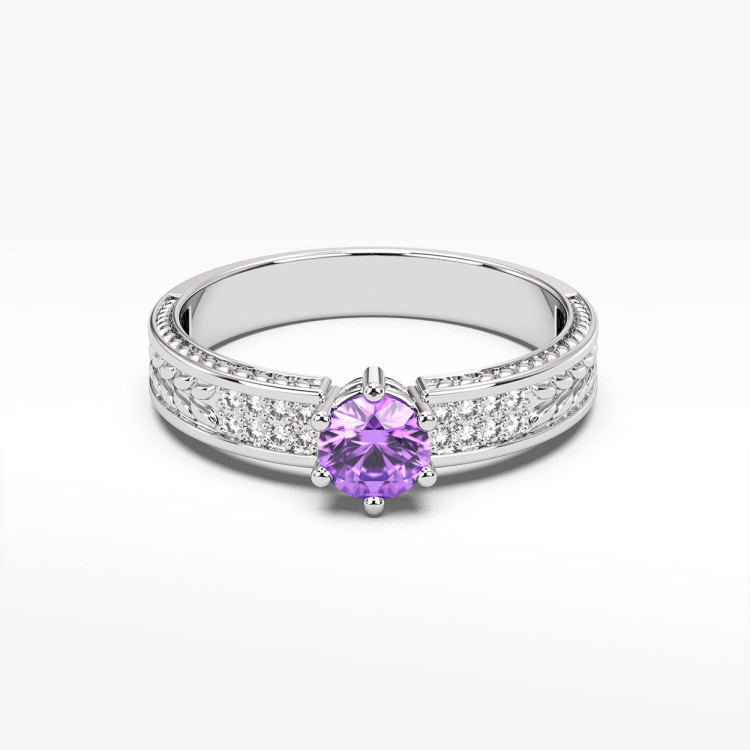 Pierścionek z białego złota z ametystem - próba 585 0,58CT PV-111BA