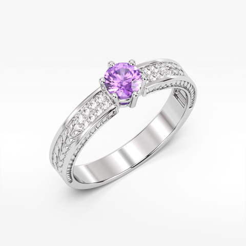 Pierścionek z białego złota z ametystem - próba 585 0,58CT PV-111BA