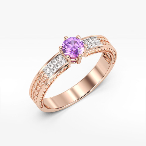 Pierścionek z różowego złota z ametystem - próba 585 0,58CT PV-111CA