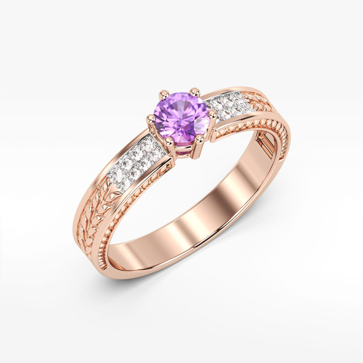Pierścionek z różowego złota z ametystem - próba 585 0,58CT PV-111CA