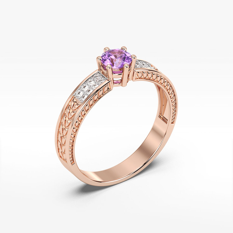 Pierścionek z różowego złota z ametystem - próba 585 0,58CT PV-111CA
