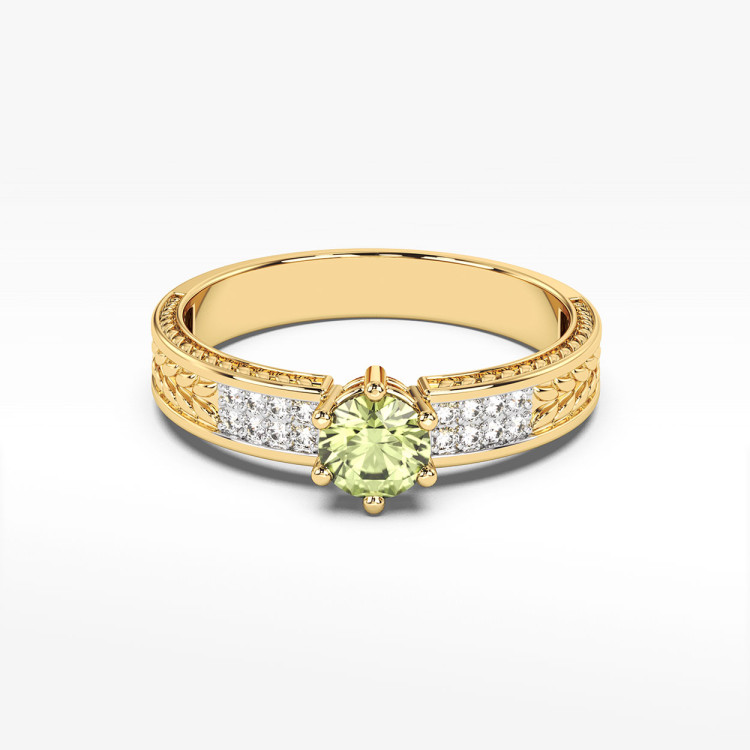 Pierścionek z żółtego złota z oliwinem - próba 585 0,68CT PV-111AO