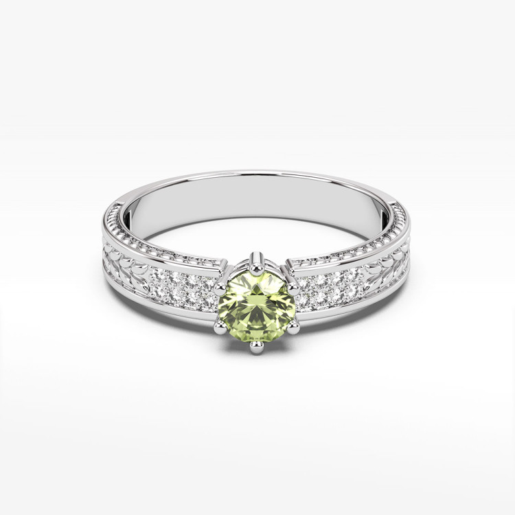 Pierścionek z białego złota z oliwinem - próba 585 0,68CT PV-111BO