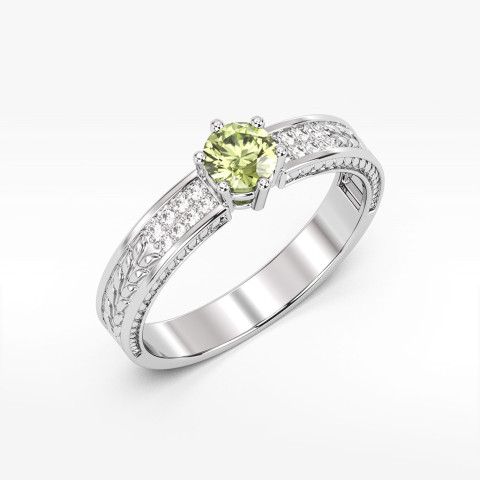Pierścionek z białego złota z oliwinem - próba 585 0,68CT PV-111BO