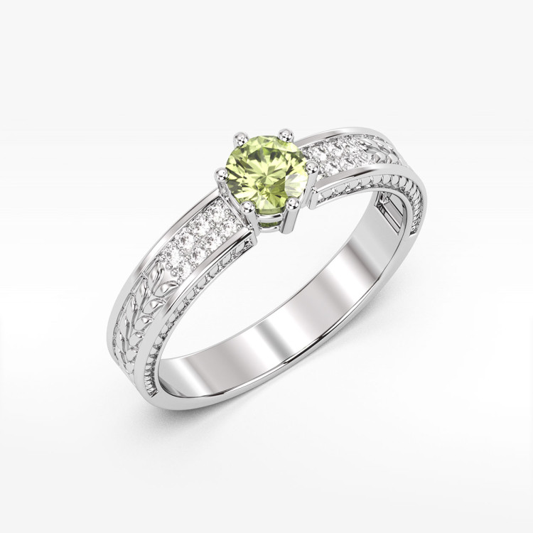 Pierścionek z białego złota z oliwinem - próba 585 0,68CT PV-111BO