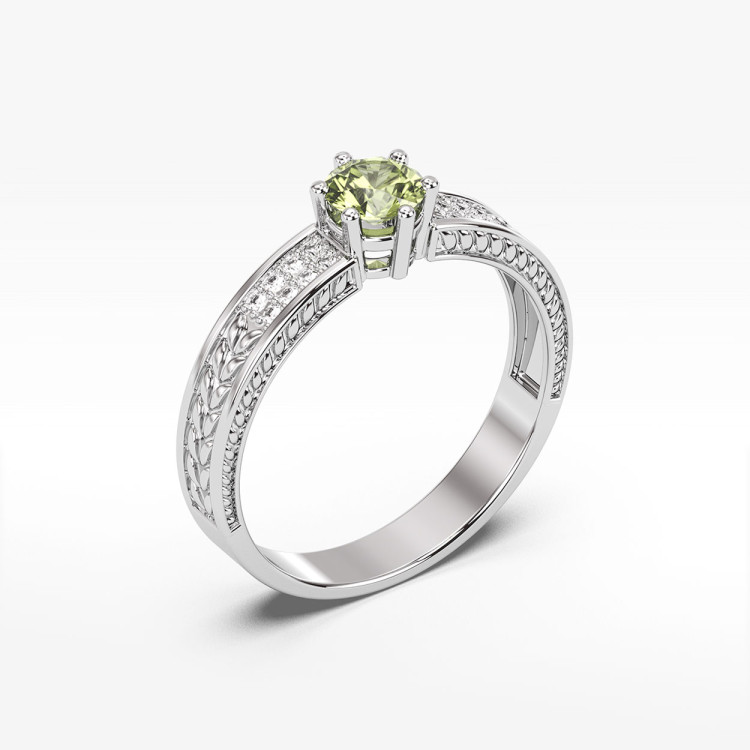Pierścionek z białego złota z oliwinem - próba 585 0,68CT PV-111BO