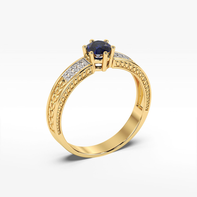 Pierścionek z żółtego złota z szafirem - próba 585 0,58CT PV-111AS