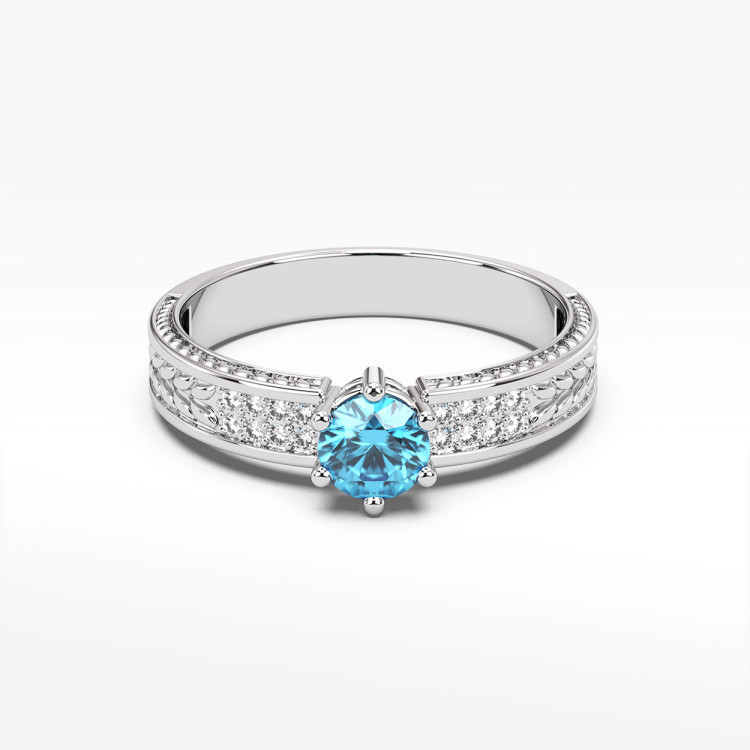 Pierścionek z białego złota z topazem Swiss - próba 585 0,58CT PV-111BT