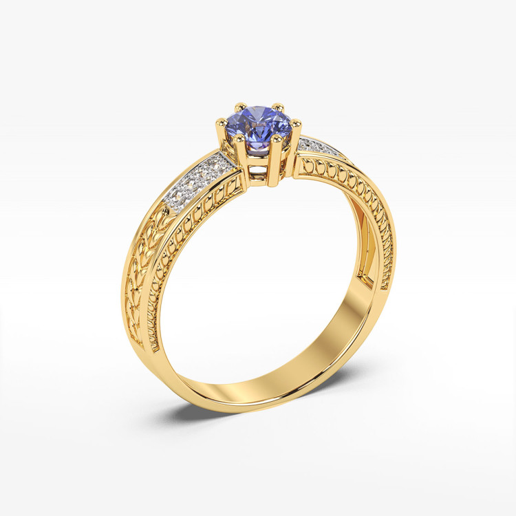 Pierścionek z żółtego złota z tanzanitem - próba 585 0,58CT PV-111ATAN