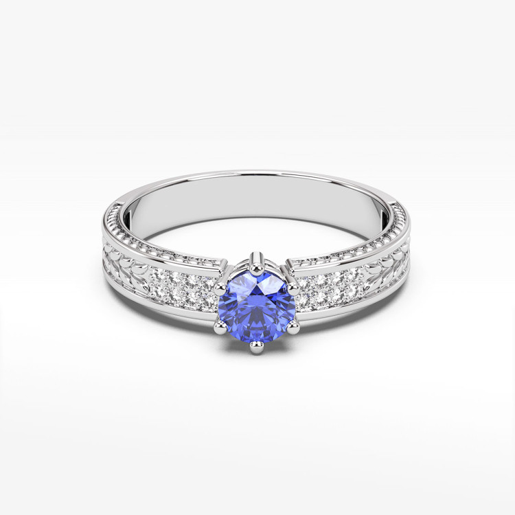 Pierścionek z białego złota z tanzanitem - próba 585 0,58CT PV-111BTAN