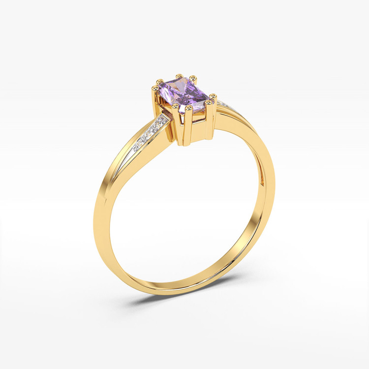 Pierścionek z żółtego złota z ametystem - próba 585 0,53CT PV-112AA