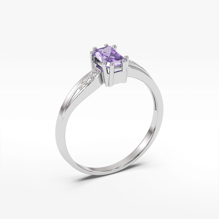 Pierścionek z białego złota z ametystem - próba 585 0,53CT PV-112BA