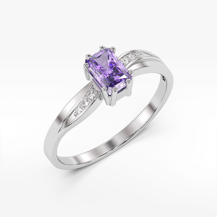 Pierścionek z białego złota z ametystem - próba 585 0,53CT PV-112BA