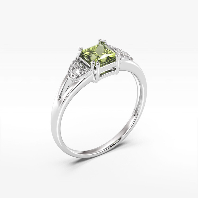 Pierścionek z białego złota z oliwinem - próba 585 1,16CT PV-239BO