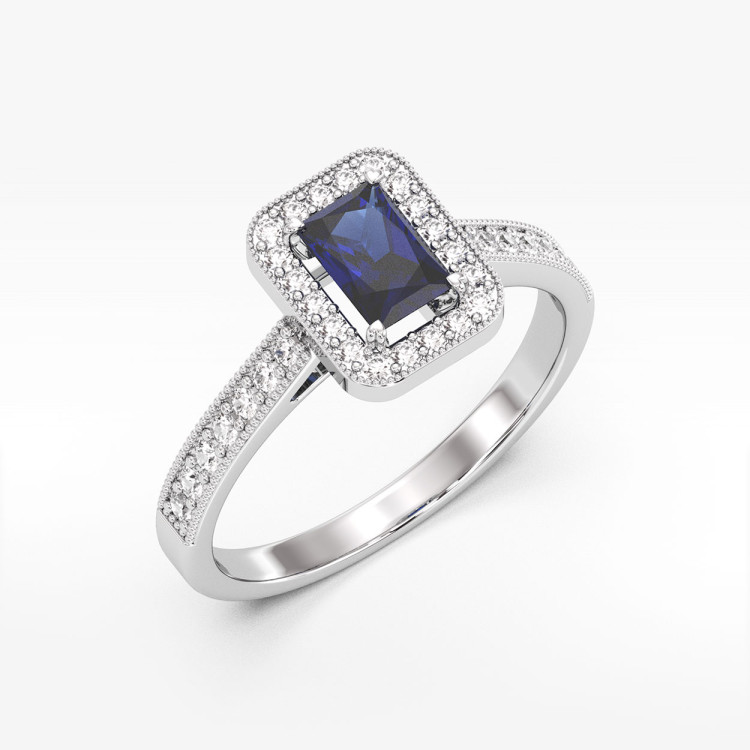 Pierścionek z białego złota z szafirem - próba 585 0,82CT PV-293BS