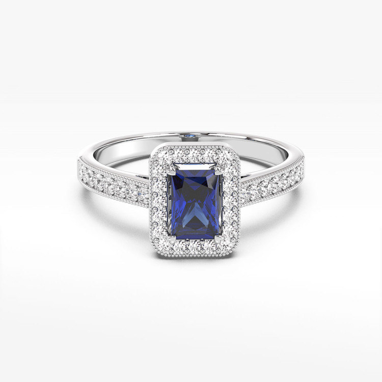 Pierścionek z białego złota z szafirem - próba 585 0,82CT PV-293BS