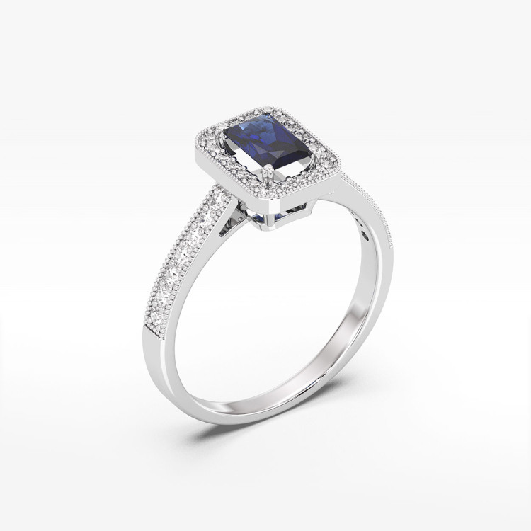 Pierścionek z białego złota z szafirem - próba 585 0,82CT PV-293BS