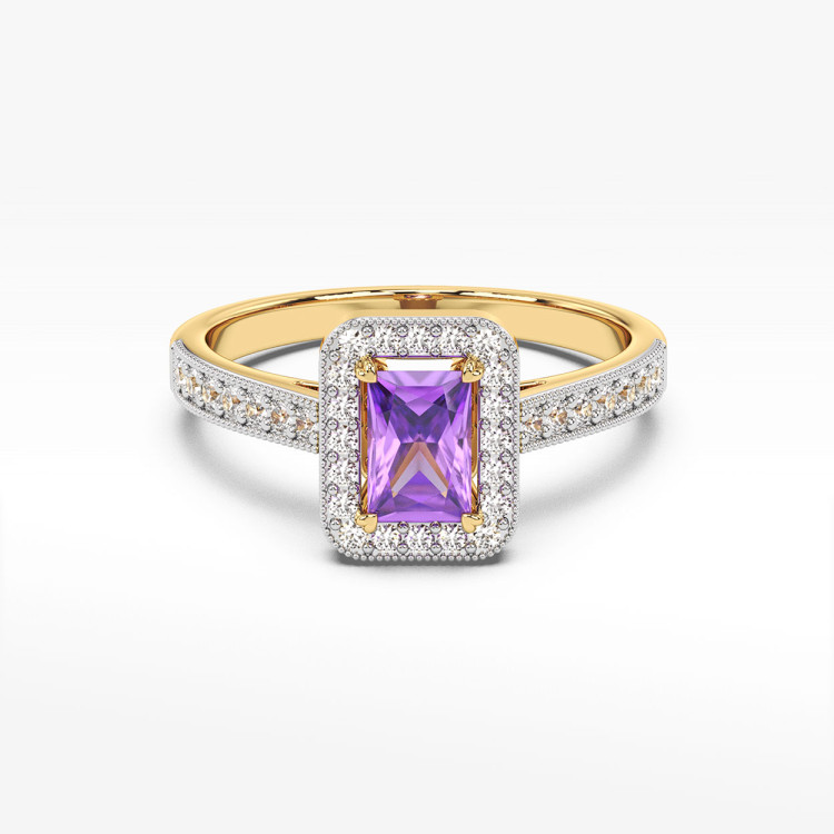 Pierścionek z żółtego złota z ametystem - próba 585 0,72CT PV-293AA