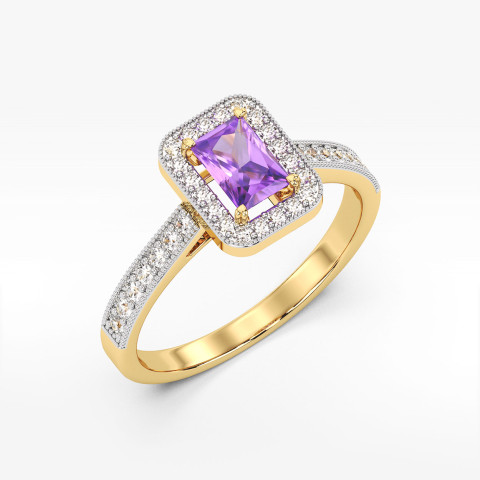 Pierścionek z żółtego złota z ametystem - próba 585 0,72CT PV-293AA